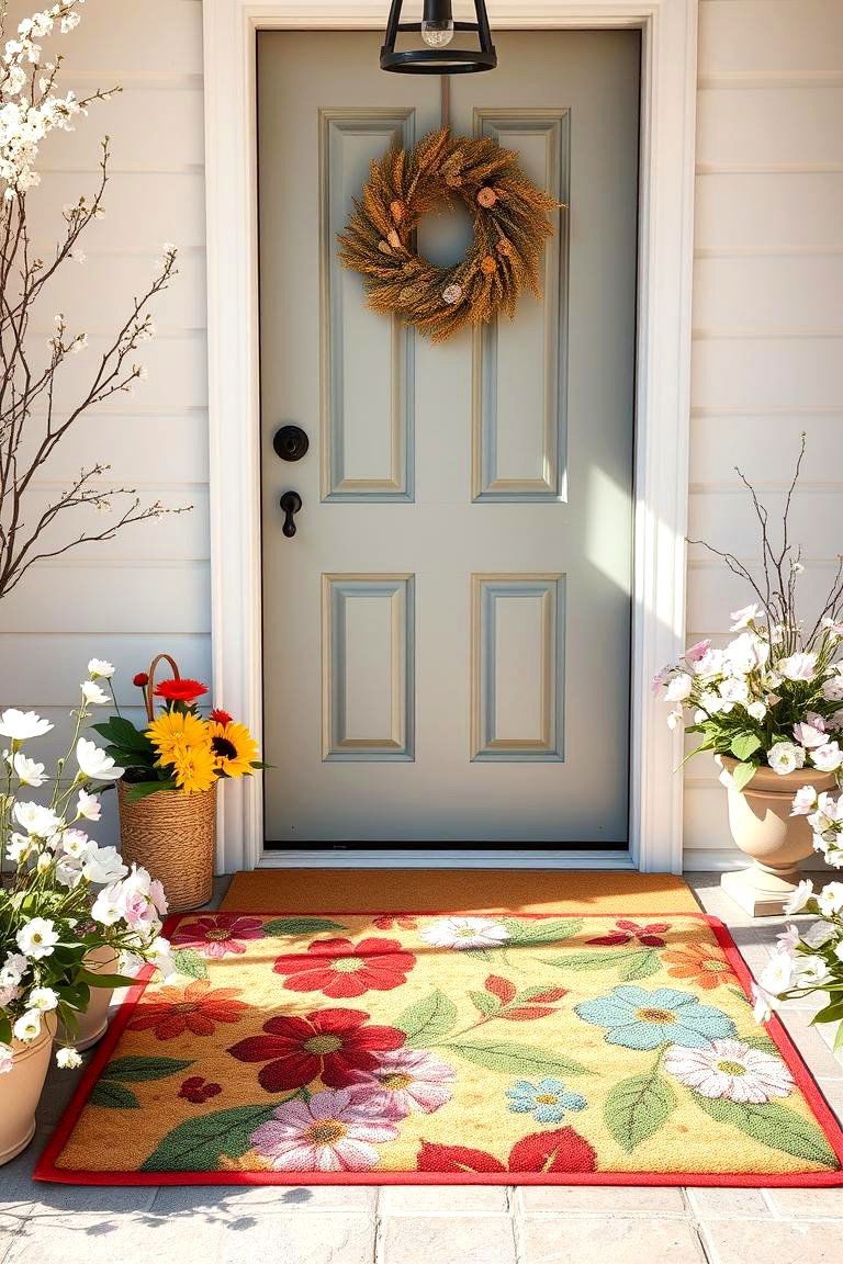 Floral Welcome Mats - 24 Spring Front Door Decor Ideas