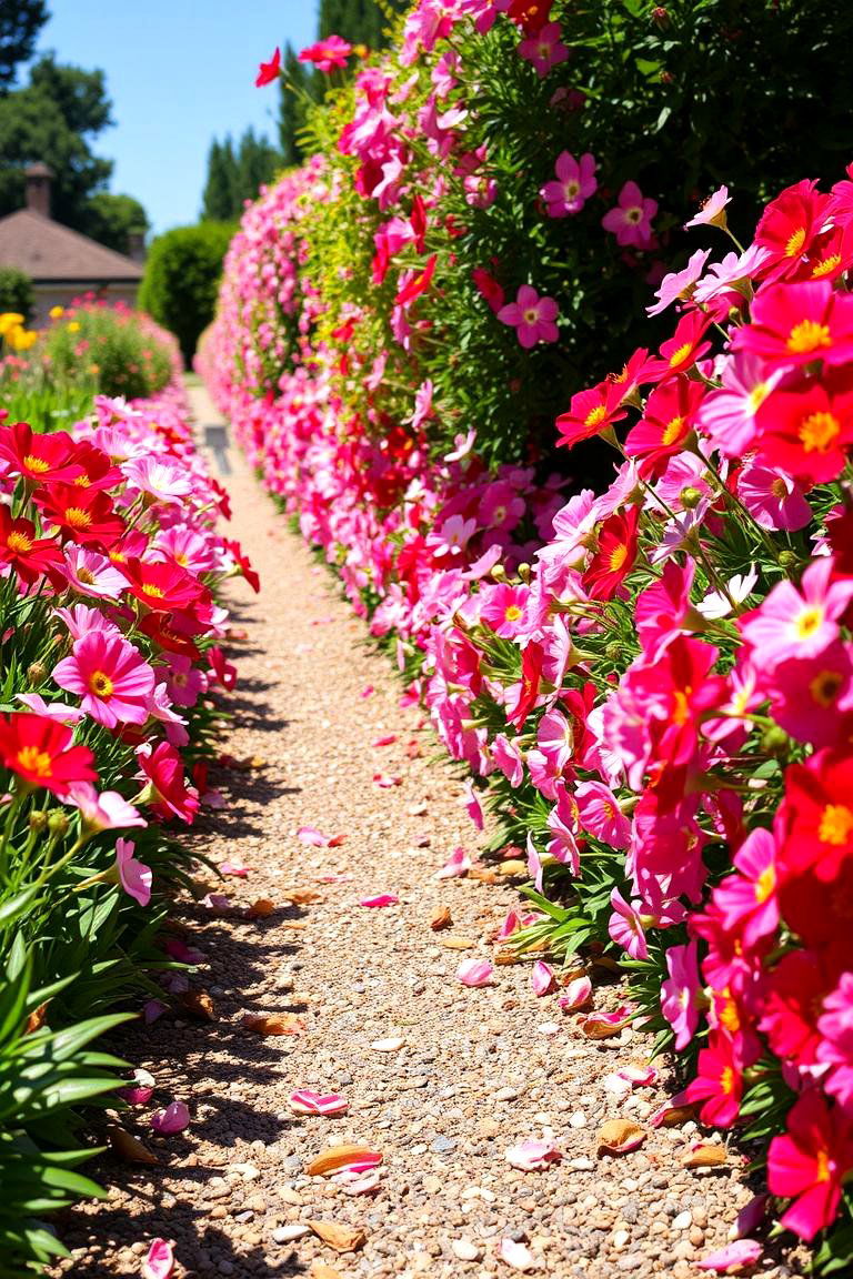 Flower Lined Walkways for a Colorful Touch - 24 Natural Walkway Ideas