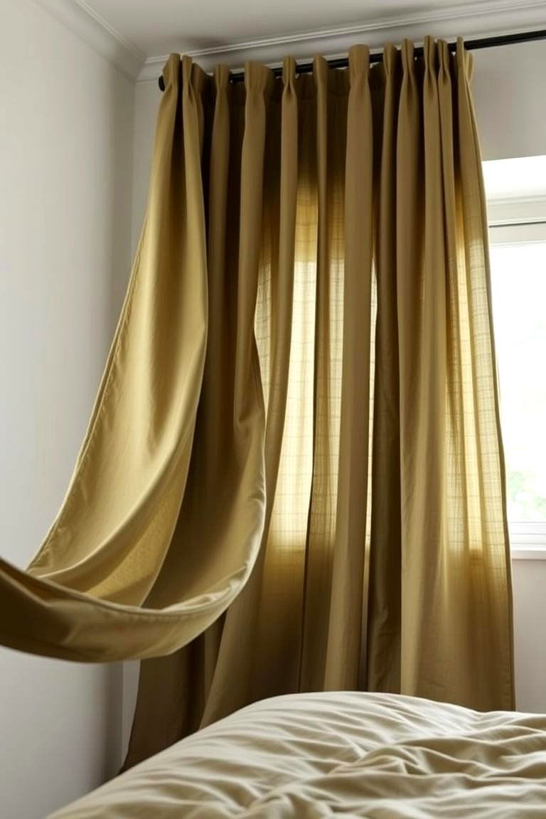 Flowing Olive Green Curtains - 24 Olive Green Bedroom Ideas