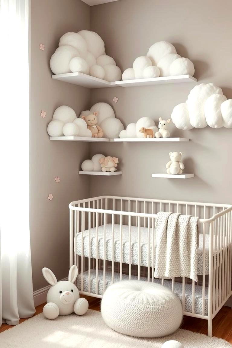 Fluffy Cloud Shelf Display - 24 Cloud Themed Nursery Ideas