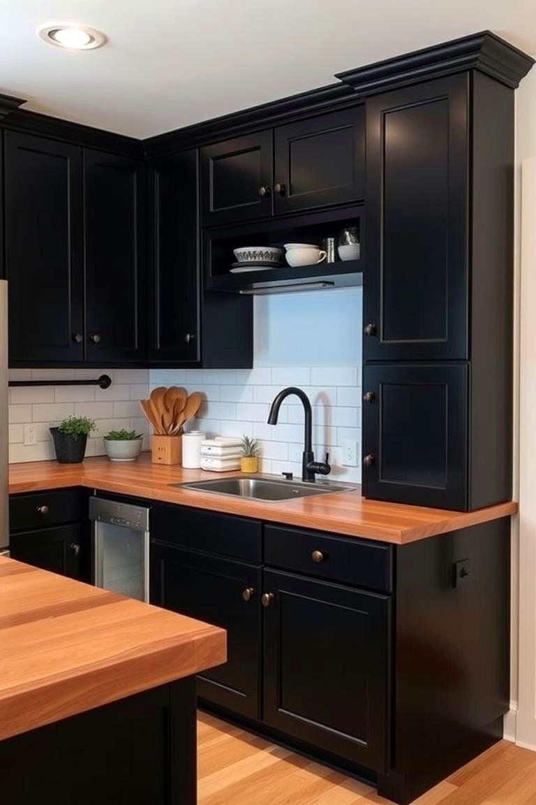 Focus on Functionality and Flow - 24 Kitchen With Black Cabinets And Wood Countertops Ideas