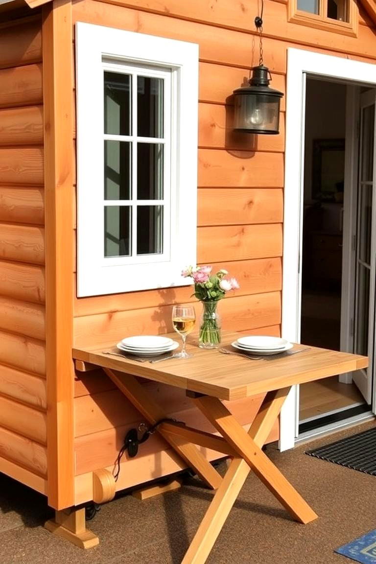 Fold Down Outdoor Dining Table - 24 Rustic Tiny House Ideas