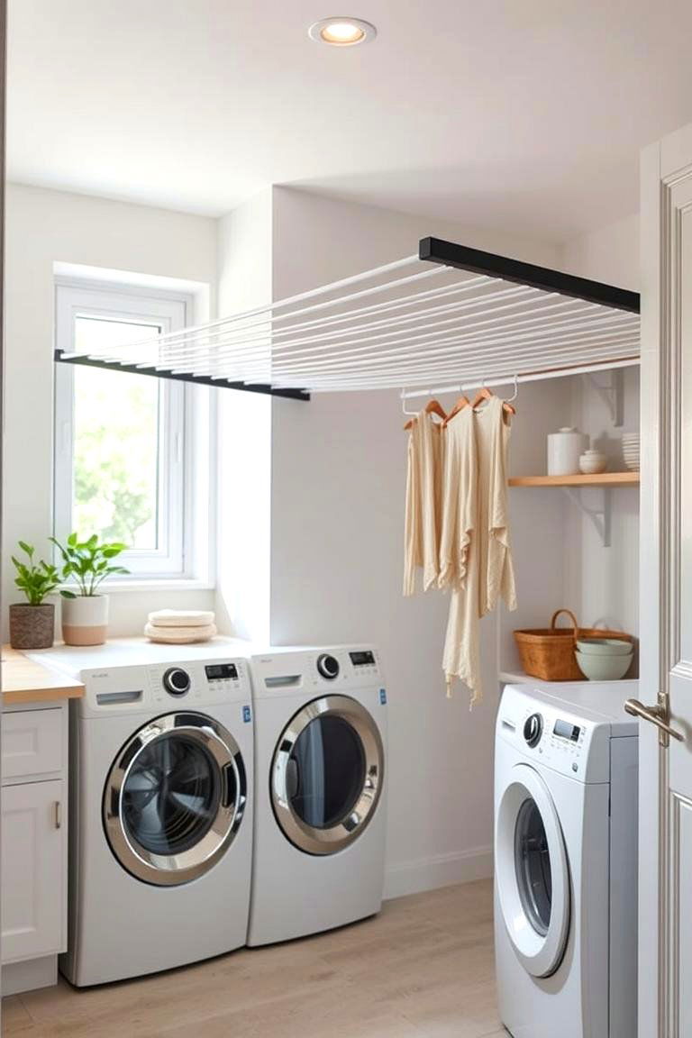 Fold Down Wall Drying Lines - 24 Stackable Laundry Room Ideas