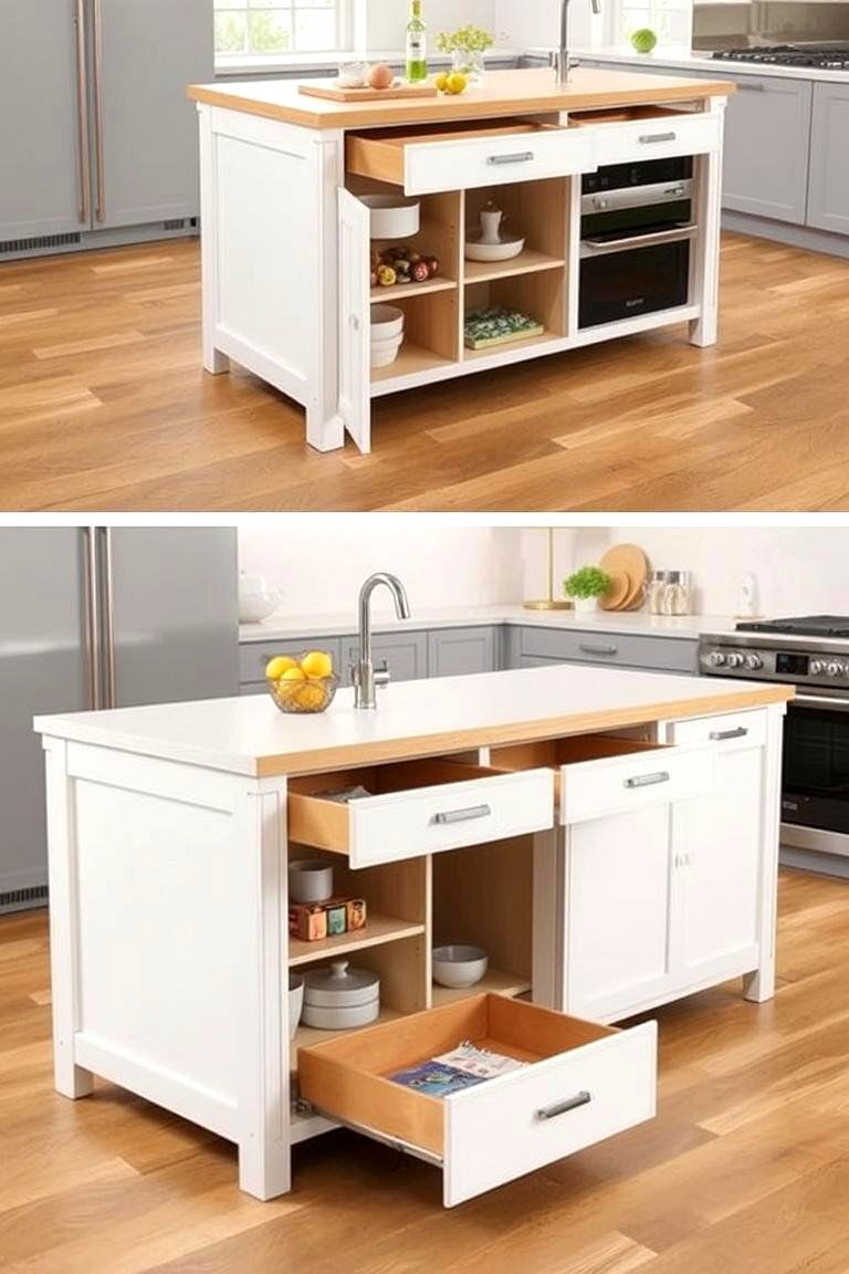 Fold Out Workspace Storage - 24 Kitchen Island Storage Ideas