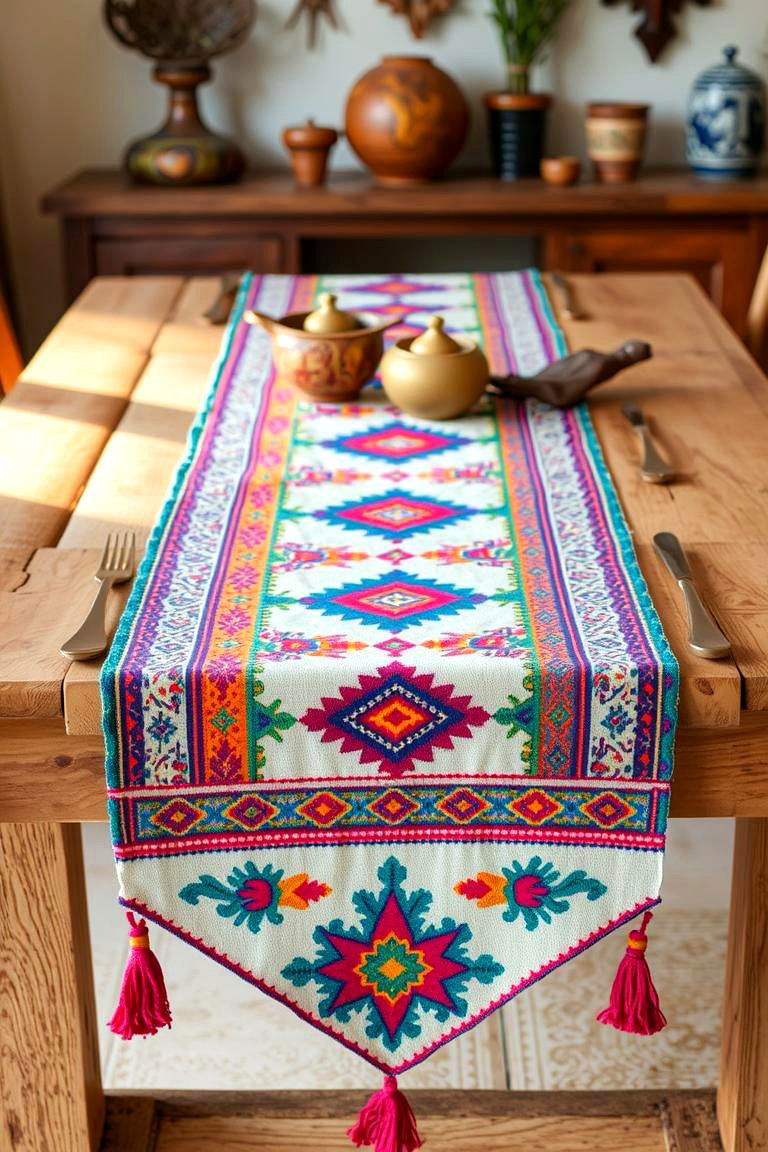 Folk Art Inspired Table Runner - 24 Table Runner Ideas