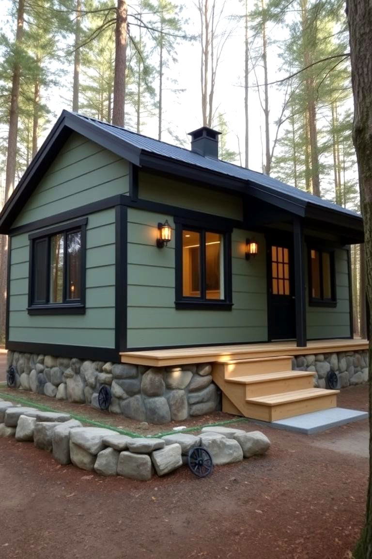 Forest Cabin Ambiance - 24 Sage Green House With Black Trim Ideas