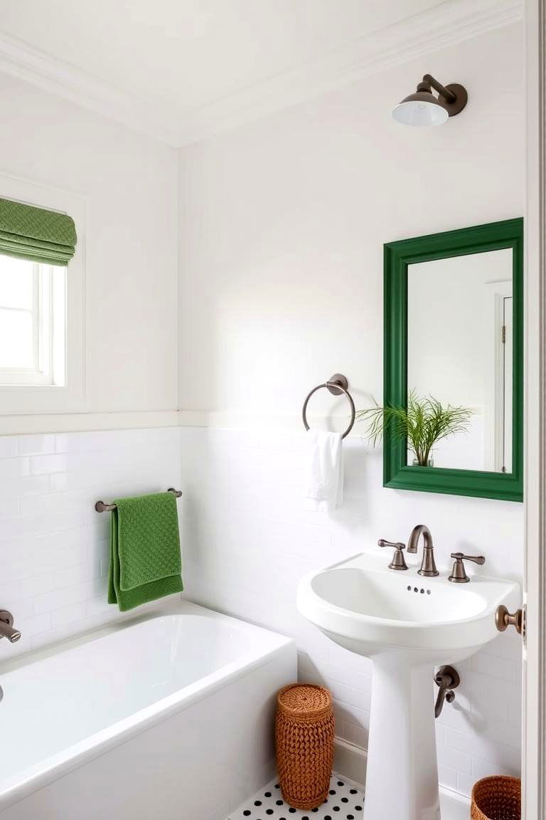Forest Green Accents in a White Bathroom - 24 Forest Green Bathroom Ideas