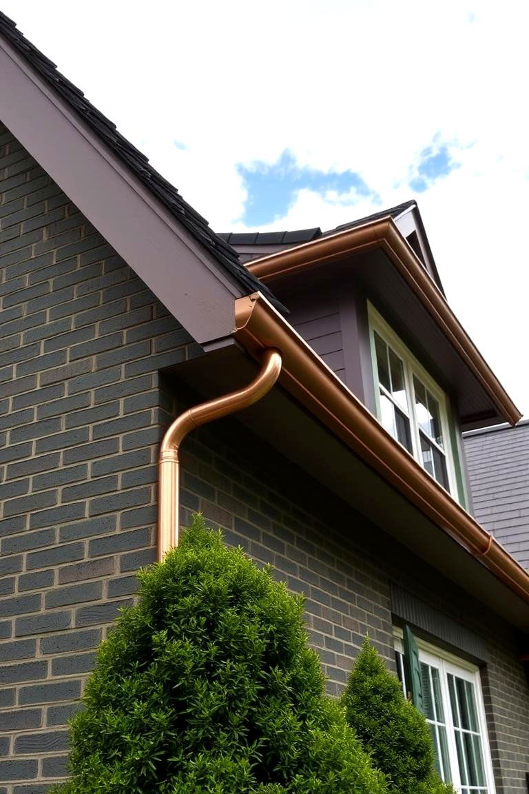 Forest Green Brick with Copper Gutters and Downspouts - 24 Green Brick Exterior Home Ideas