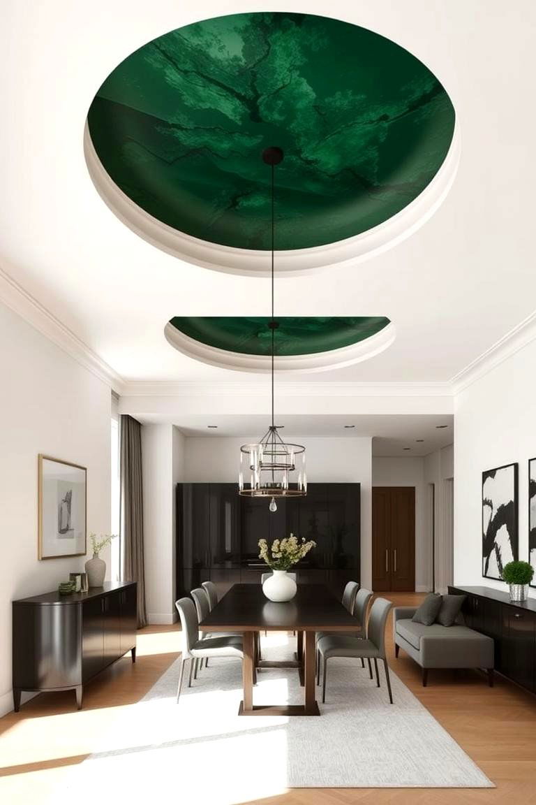 Forest Green Ceiling for a Dramatic Effect - 24 Green Dining Room Ideas