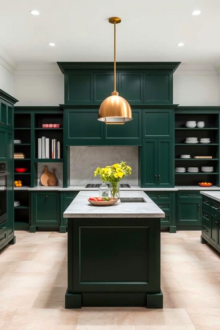 Forest Green Island with Light Countertops - 24 Forest Green Kitchen Ideas