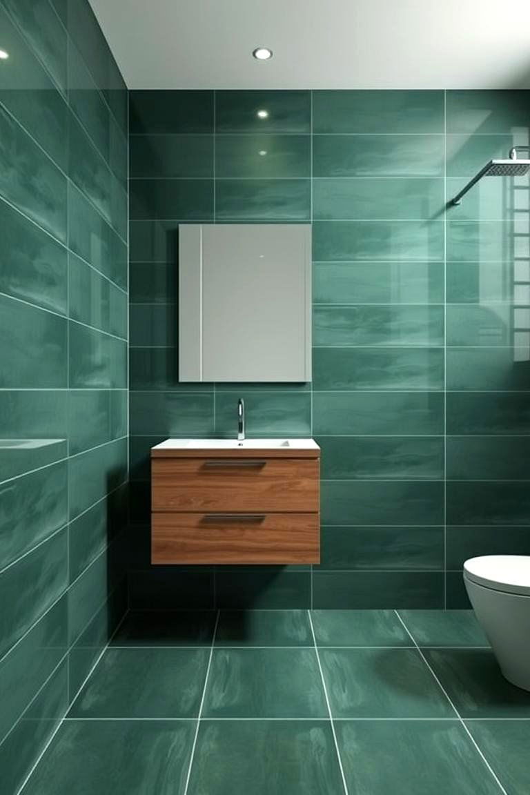 Forest Green Large Format Tiles for Seamless Luxury - 24 Green Tile Bathroom Ideas