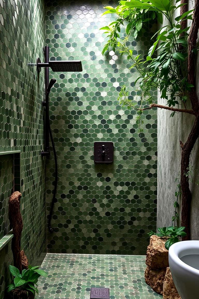 Forest Green Mosaic Tiles - 24 Green Bathroom Tile Ideas