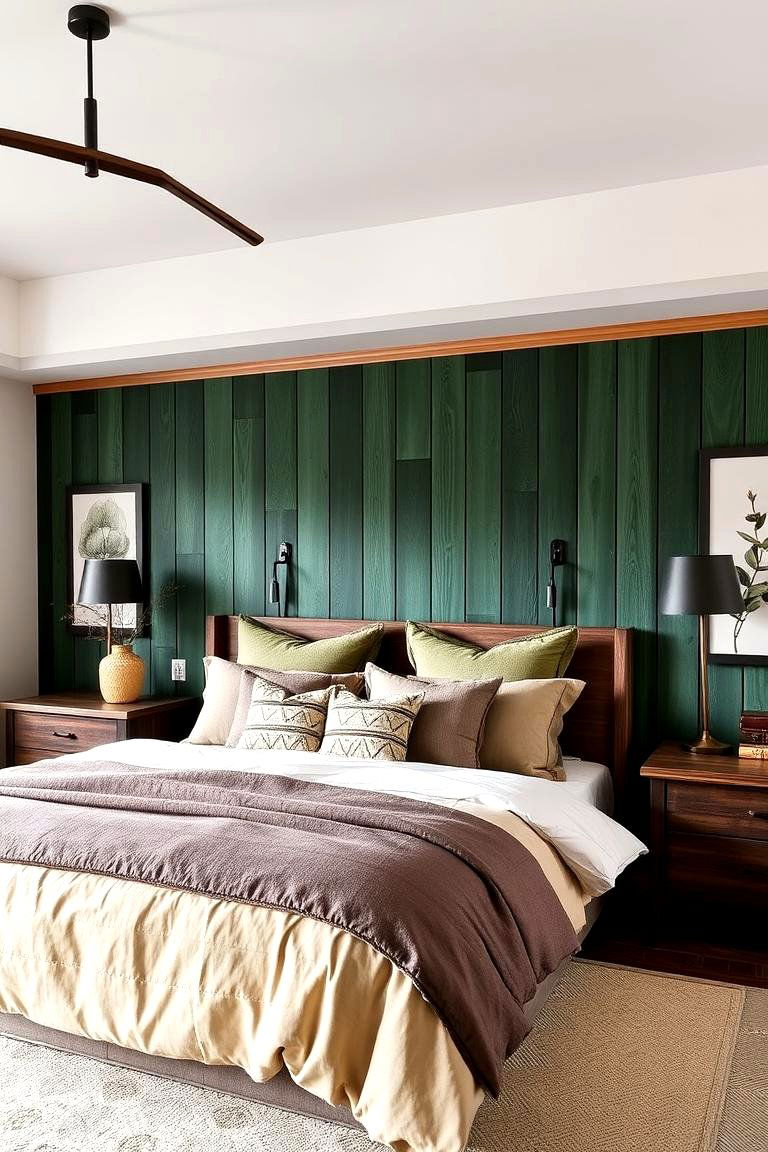 Forest Green Nature Escape Panelling - 24 Green Panelling Bedroom Ideas