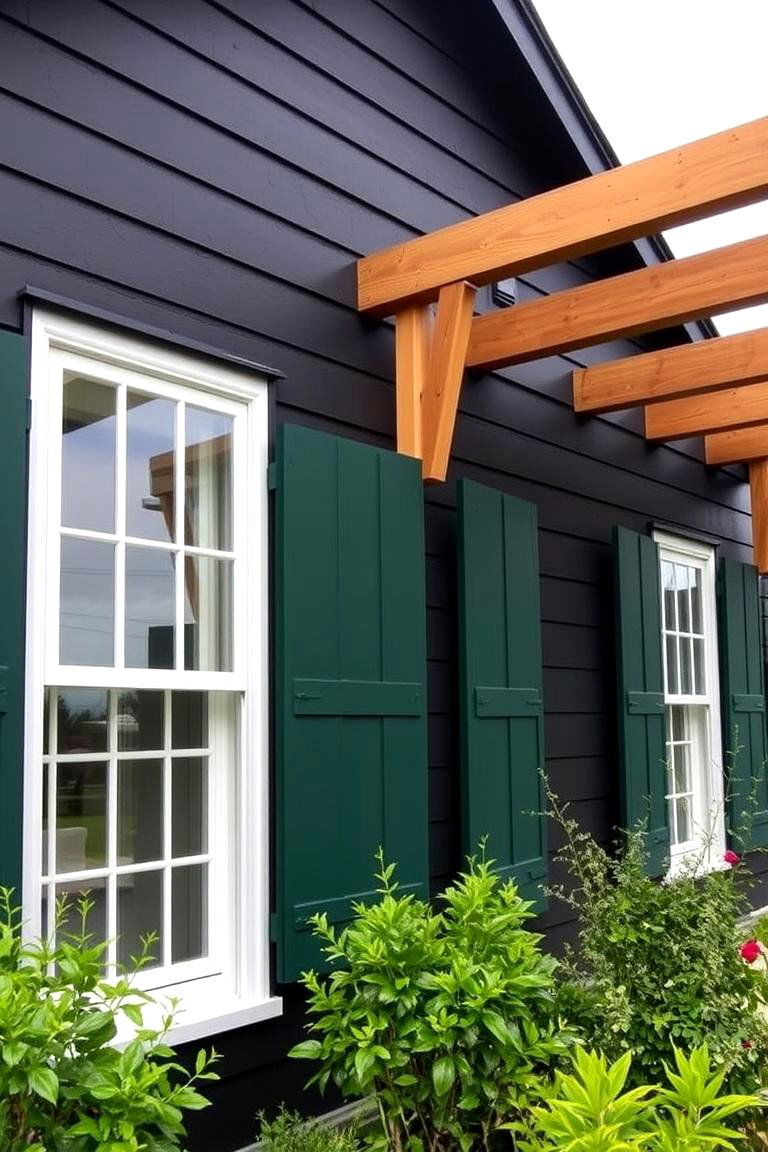 Forest Green Shutters - 24 Paint Colors for a Modern Black House With Cedar Accents