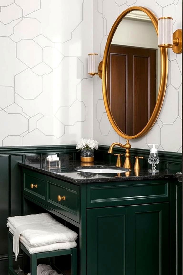 Forest Green Vanity with Brass Faucets - 24 Bathroom With Green Vanity