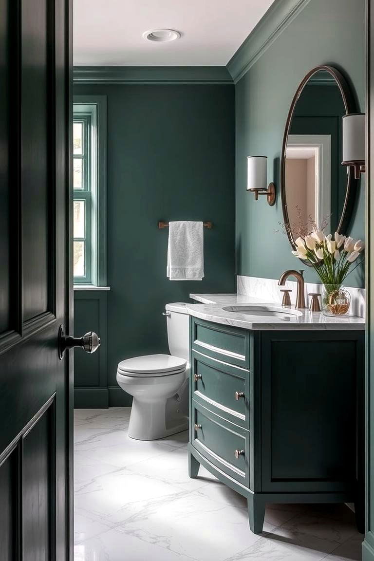 Forest Green Vanity with a Marble Top - 24 Forest Green Bathroom Ideas