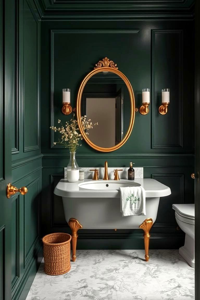 Forest Green Walls with Subtle Gold Detailing - 24 Forest Green Bathroom Ideas