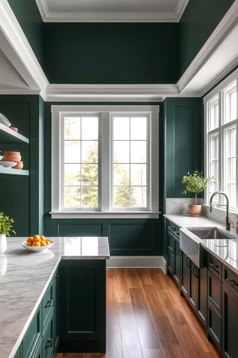 Forest Green Walls with White Trim - 24 Forest Green Kitchen Ideas