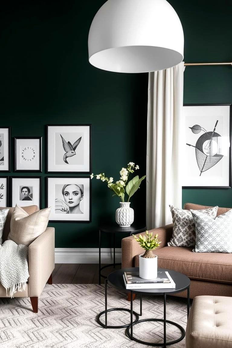 Forest Green and Black Accents - 24 Forest Green Living Room Ideas