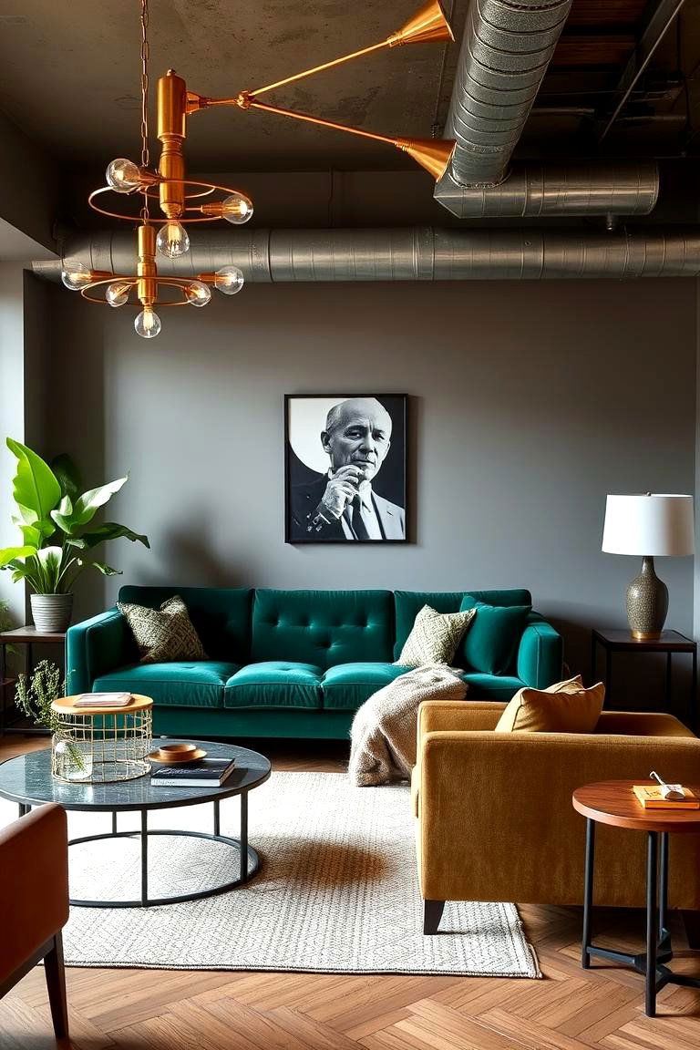 Forest Green and Brass Accents - 24 Forest Green Living Room Ideas