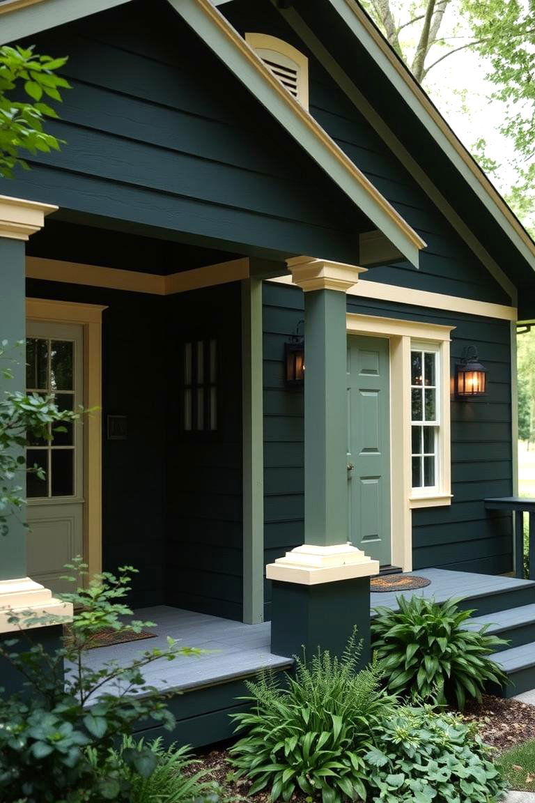 Forest Green and Cream - 24 Exterior Garage Door Trim Ideas