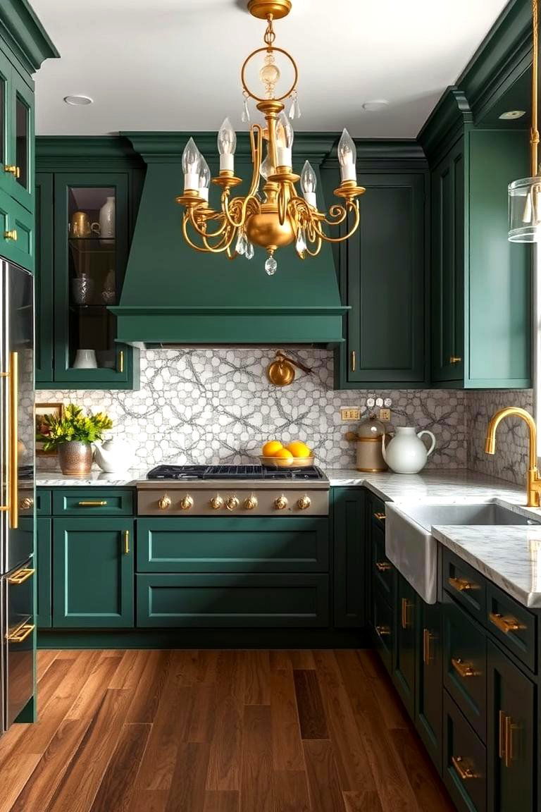 Forest Green and Gold Accents - 24 Forest Green Kitchen Ideas