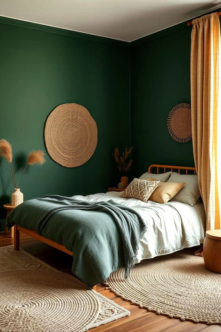 Forest Green and Natural Fiber Accents - 24 Forest Green Bedroom Ideas