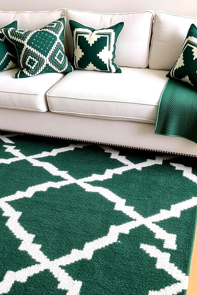 Forest Green and White Geometric Patterns - 24 Forest Green Living Room Ideas