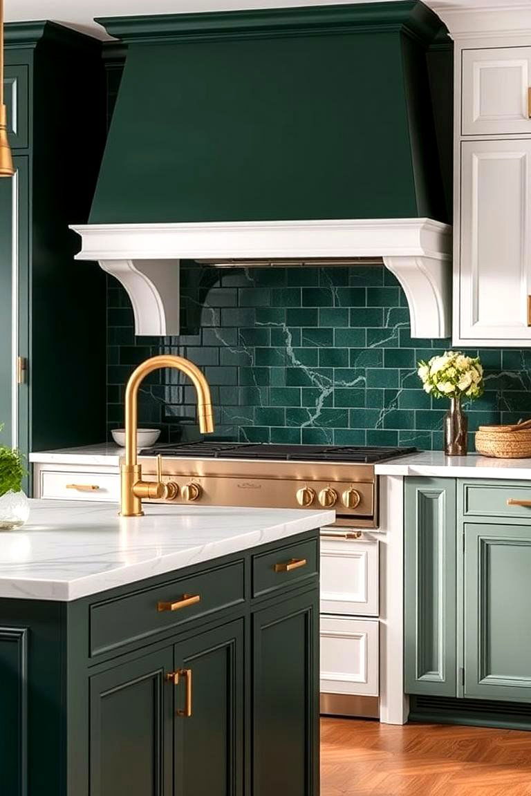 Forest Green and White Marble - 24 Forest Green Kitchen Ideas