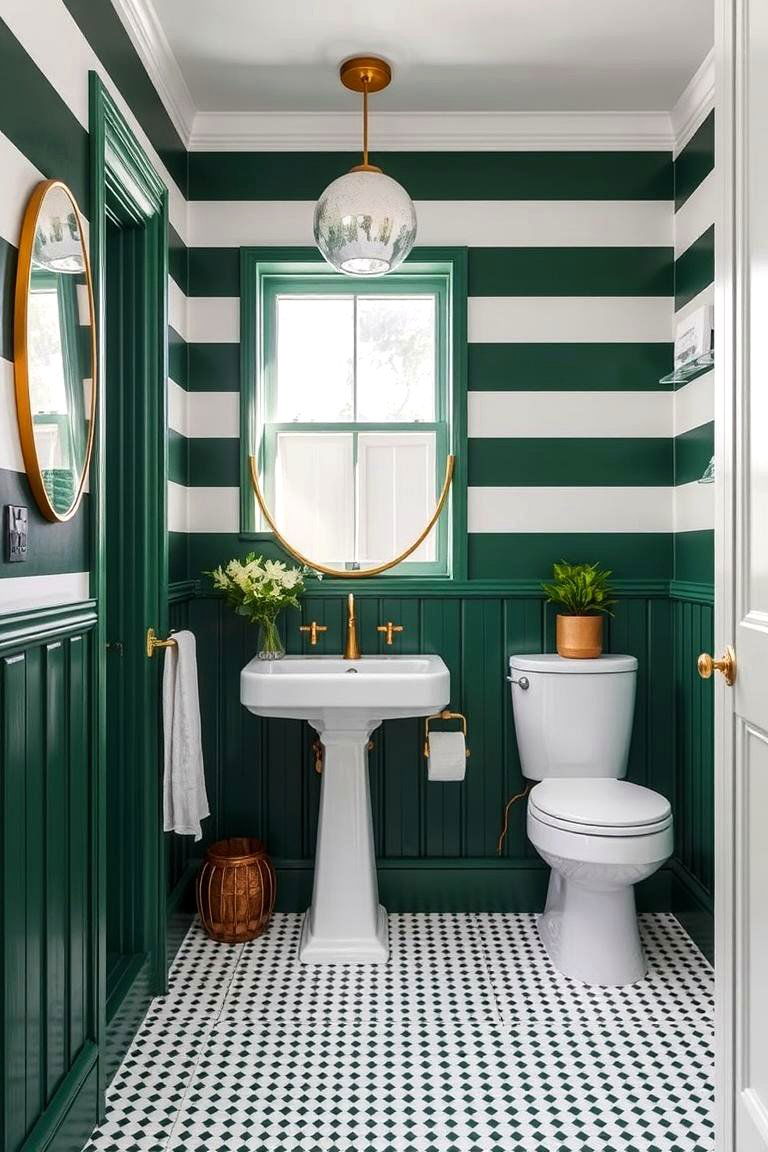 Forest Green and White Stripes for a Bold Design - 24 Forest Green Bathroom Ideas