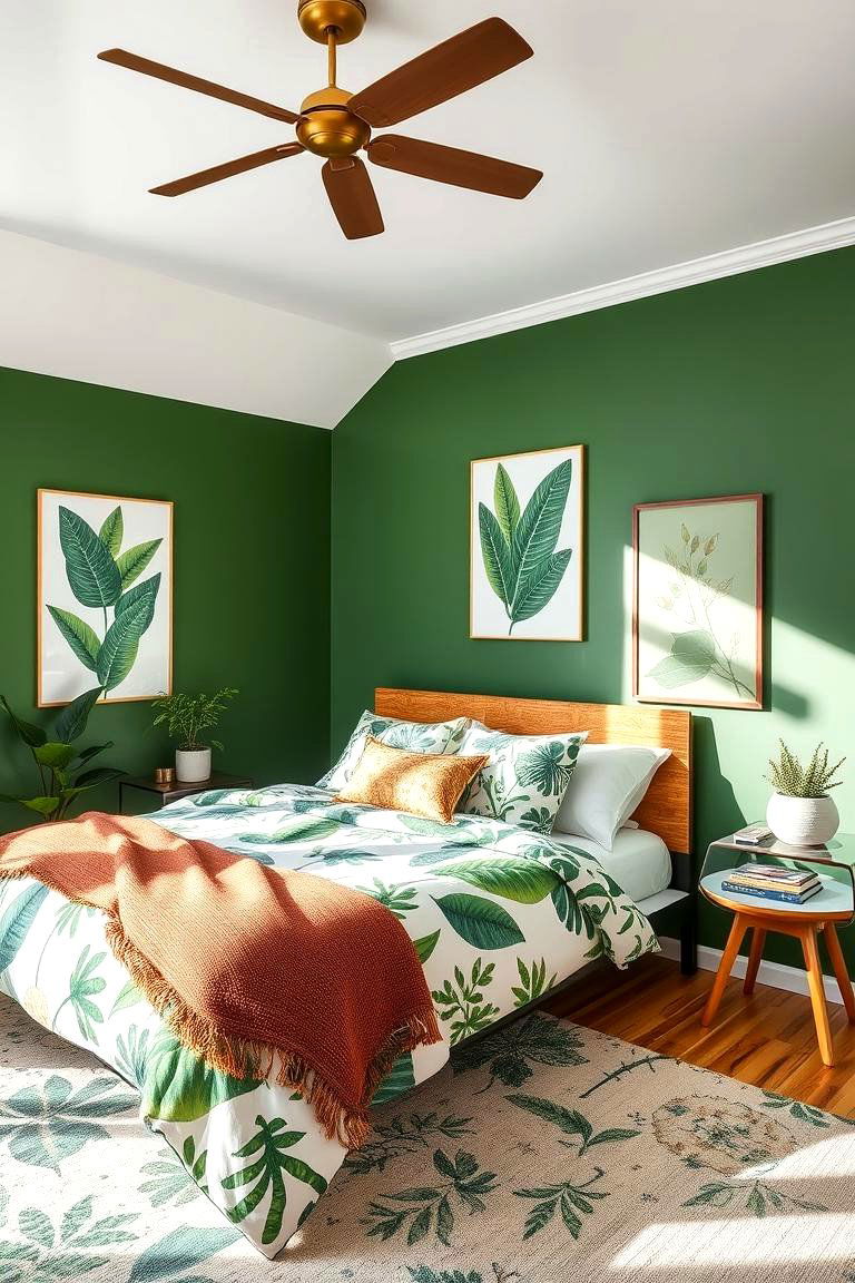 Forest Green with Botanical Prints - 24 Forest Green Bedroom Ideas