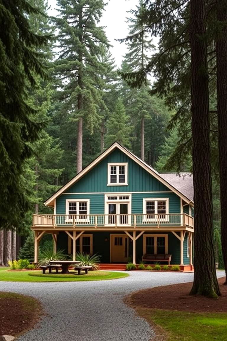 Forest Green with Cream Accents - 24 Exterior Garage Lighting Ideas