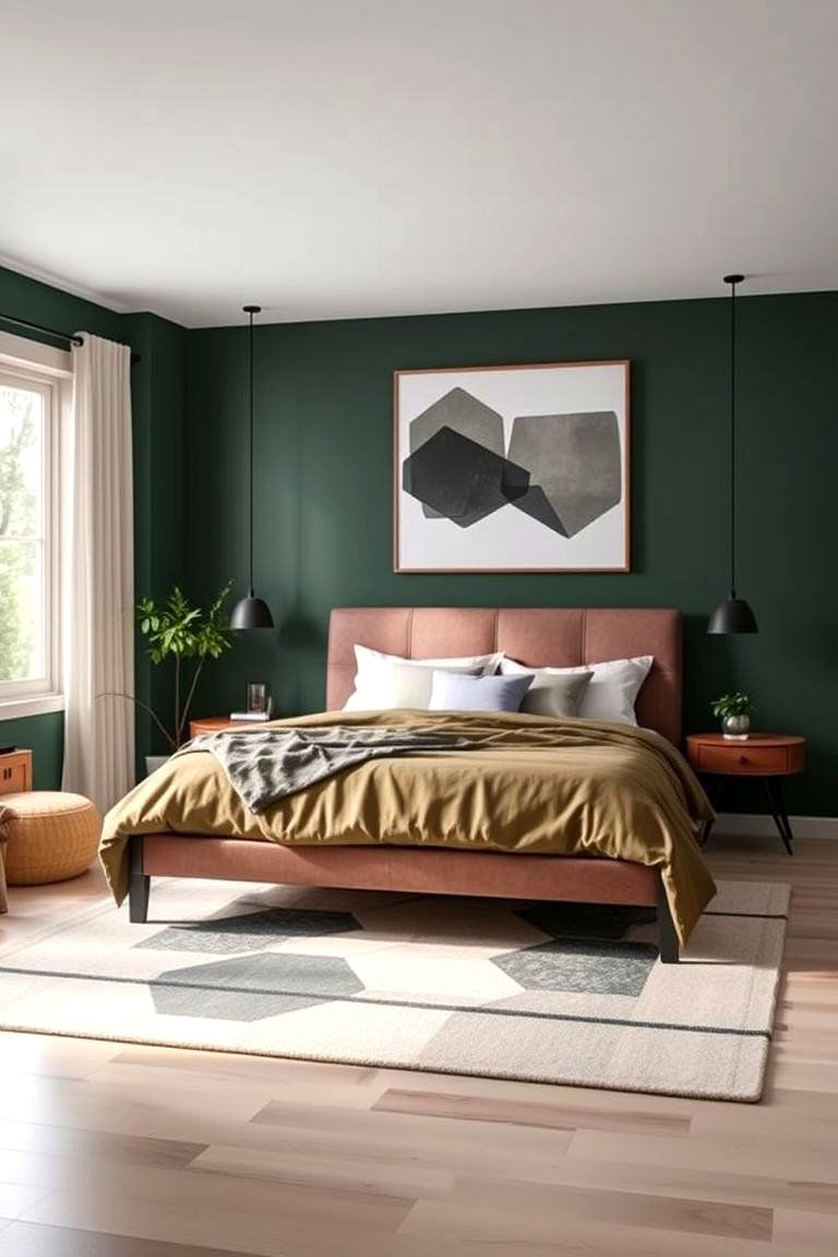 Forest Green with Geometric Patterns - 24 Forest Green Bedroom Ideas