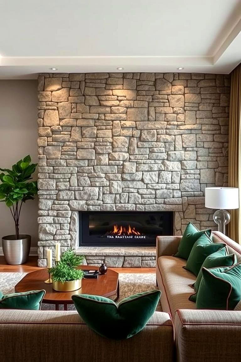 Forest Green with Natural Stone Accents - 24 Forest Green Living Room Ideas
