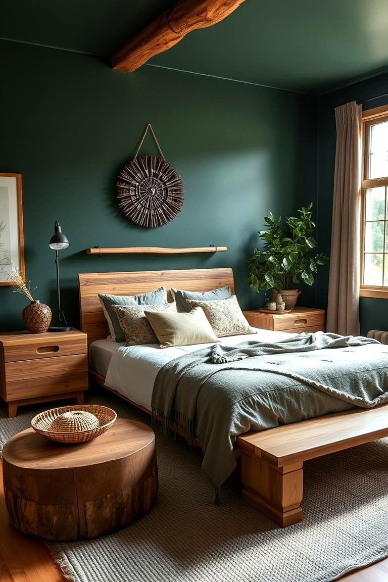 Forest Green with Natural Wood Elements - 24 Forest Green Bedroom Ideas