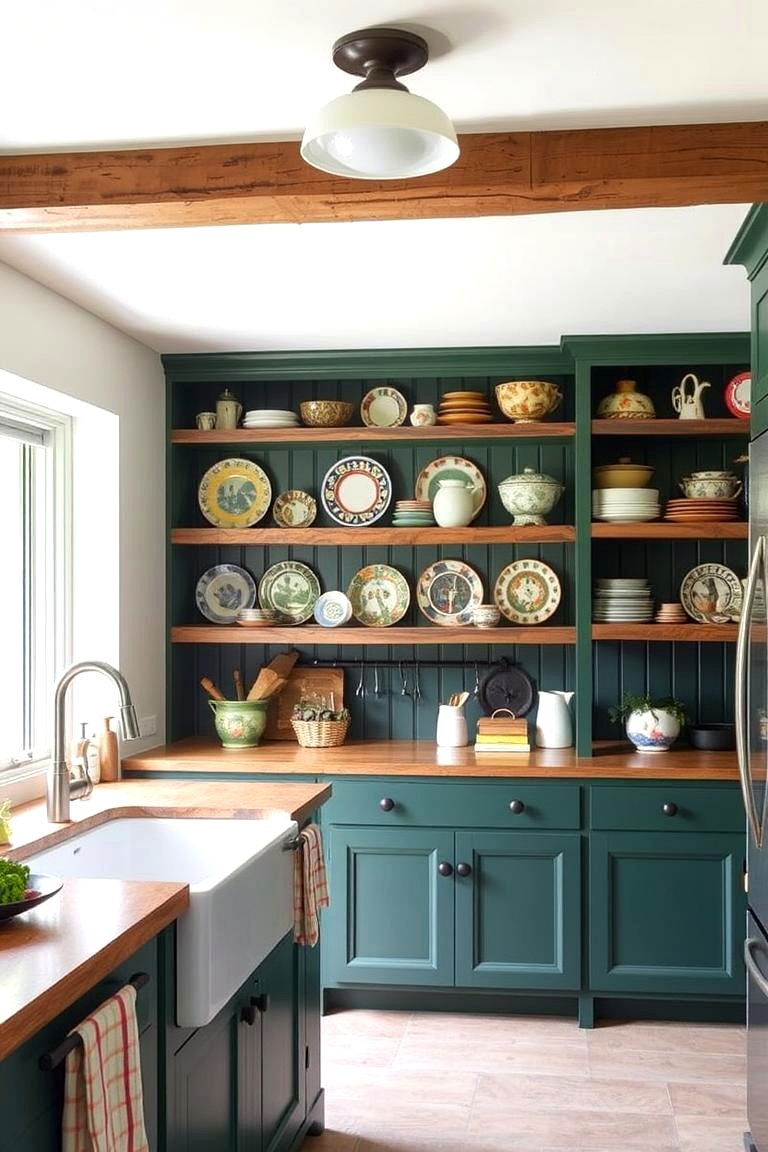 Forest Green with Open Shelving - 24 Forest Green Kitchen Ideas