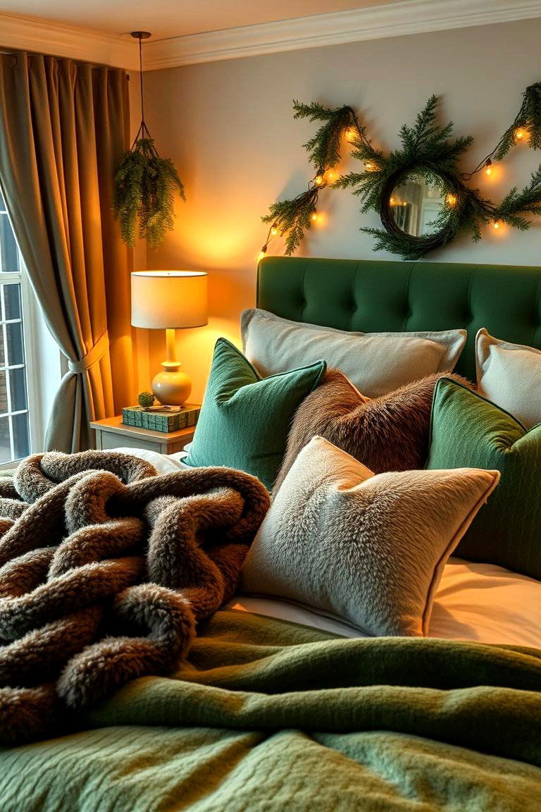 Forest Green with Plush Accessories - 24 Forest Green Bedroom Ideas