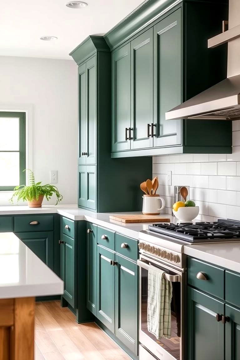 Forest Green with White Subway Tiles - 24 Forest Green Kitchen Ideas