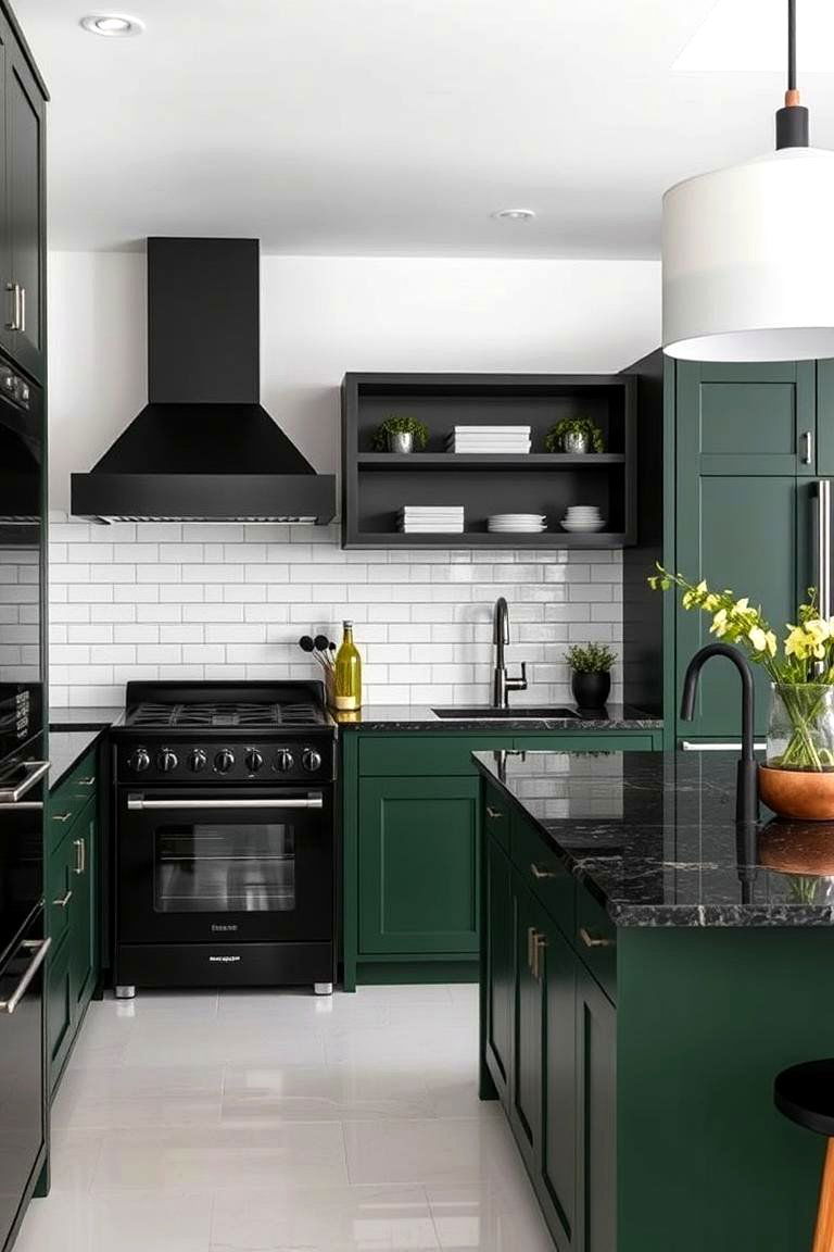 Forest Green with White and Black Contrast - 24 Forest Green Kitchen Ideas