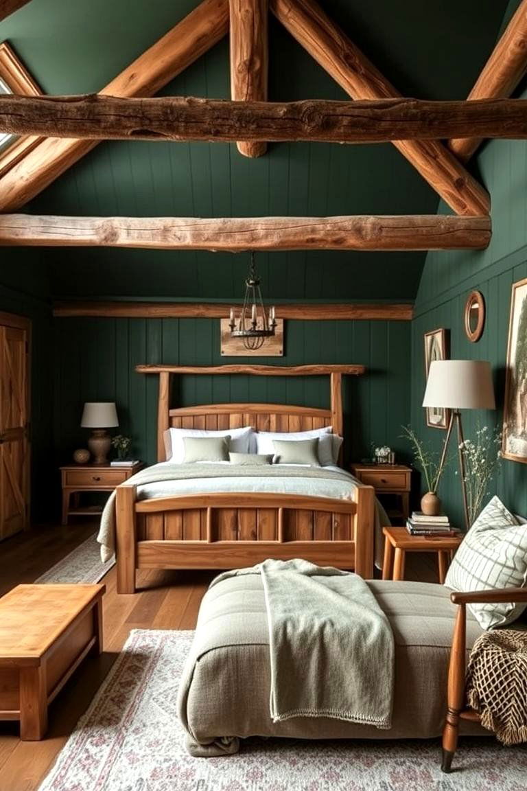 Forest Green with Wooden Elements - 24 Dark Green Bedroom Ideas