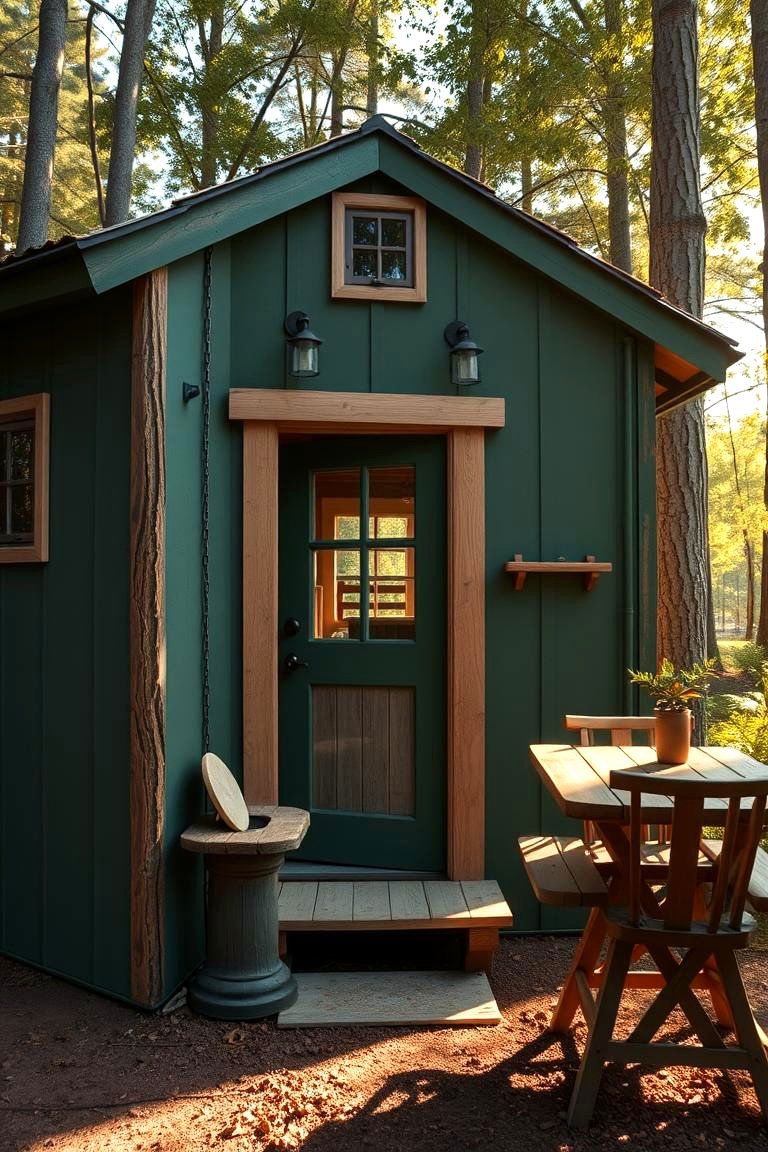 Forest Greens with Natural Wood Tones - 24 Exterior Home with a Black Roof Ideas