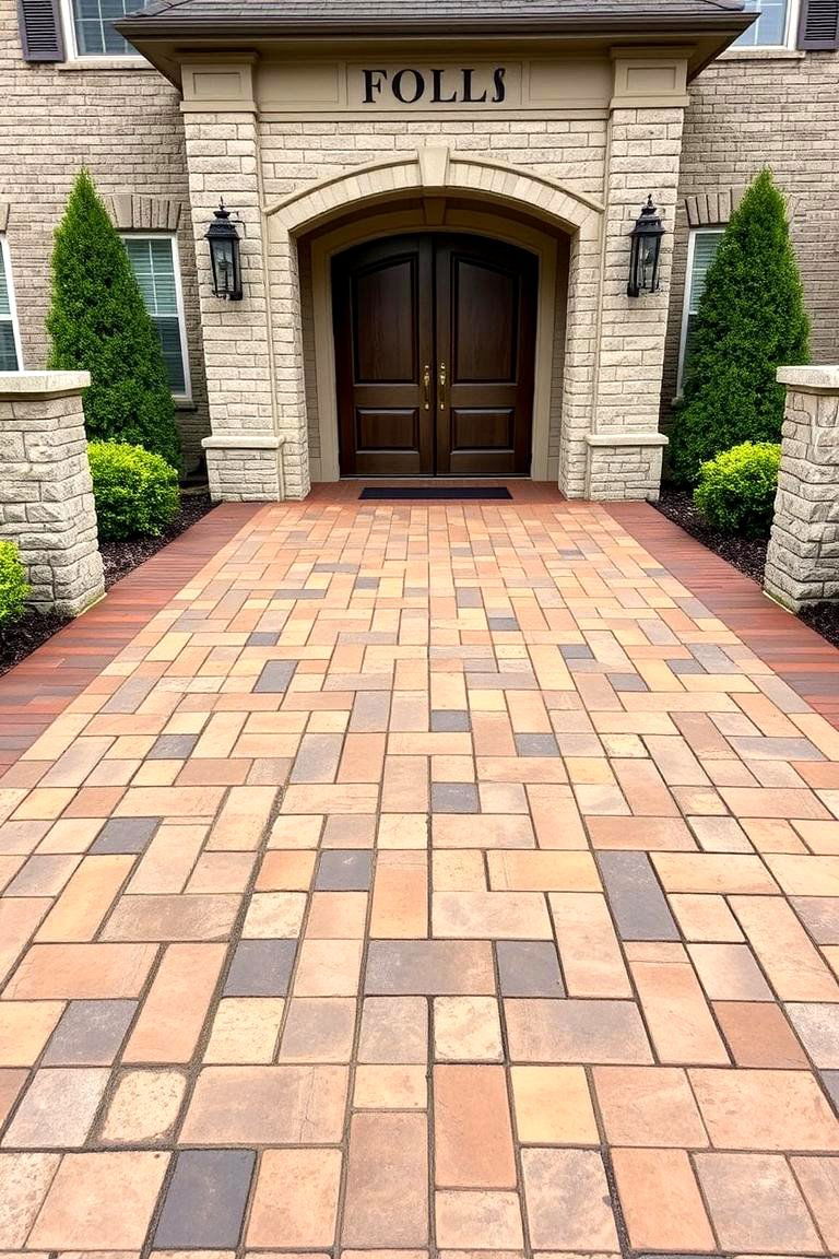 Formal Entryway with Grand Paver Design Walkway - 24 Paver Walkway Ideas
