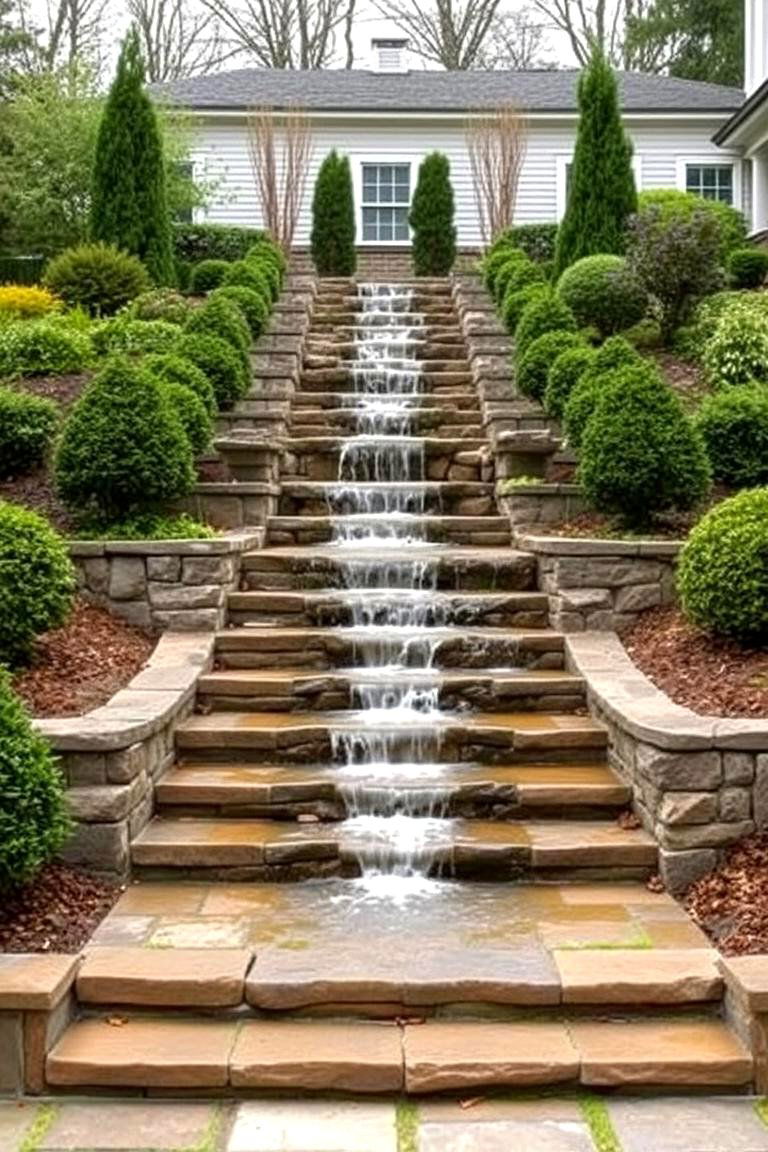 Formal Waterfall Garden - 24 Backyard Waterfall Ideas