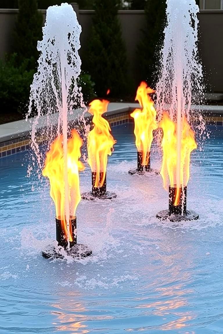 Fountain with Fire Feature - 24 Pool Fountain Ideas