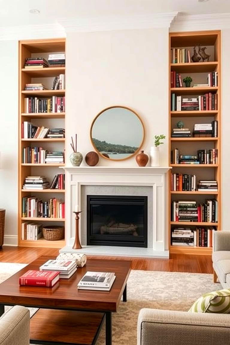 Frame the Fireplace with Floor to Ceiling Shelving - 24 Fireplace Decor Ideas