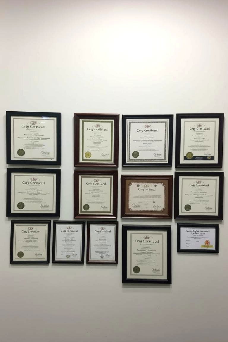 Framed Certificates and Achievements - 24 Office Wall Decor Ideas