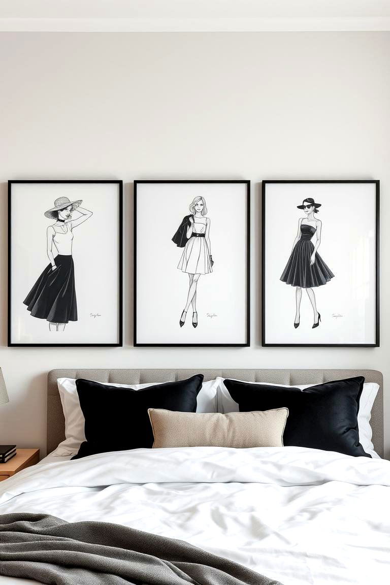Framed Fashion Illustrations - 24 Paris-themed Bedroom Ideas