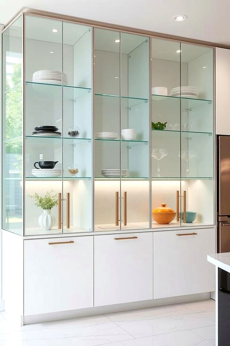 Frameless Glass Cabinet Designs - 24 Modern Style Glass Kitchen Cabinets