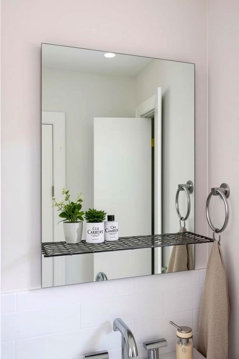 Frameless Mirror with Decorative Shelf - 24 Farmhouse Bathroom Mirrors Ideas