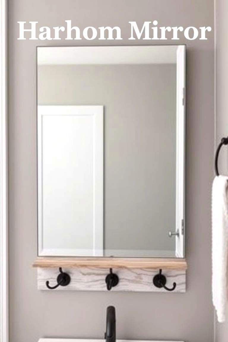Frameless Mirror with Farmhouse Hooks - 24 Farmhouse Bathroom Mirrors Ideas